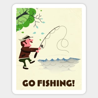 Go fishing cartoon. Sticker